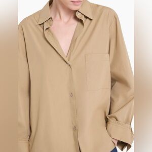 100% Silk Vintage Tan Button Down Shirt, Retro Quiet Luxury Top, Size Large